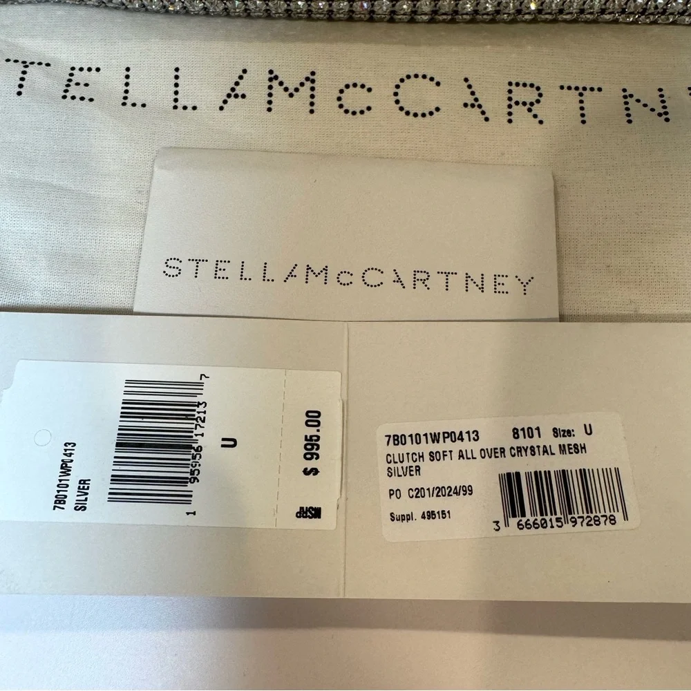 NWT Stella McCartney Crystal Rhinestone Soft Clutch W Silver Chain Crossbody